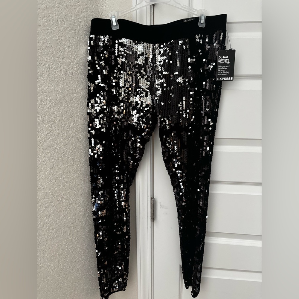Express Shimmering Black and Silver Leggings
